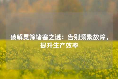 破解晃筛堵塞之谜：告别频繁故障，提升生产效率