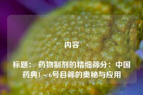 内容

标题： 药物制剂的精细筛分：中国药典1～6号目筛的奥秘与应用