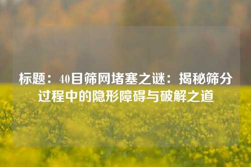 标题:40目筛网堵塞之谜:揭秘筛分过程中的隐形障碍与破解之道