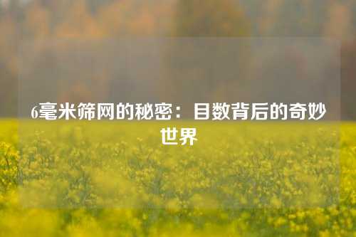 6毫米筛网的秘密：目数背后的奇妙世界